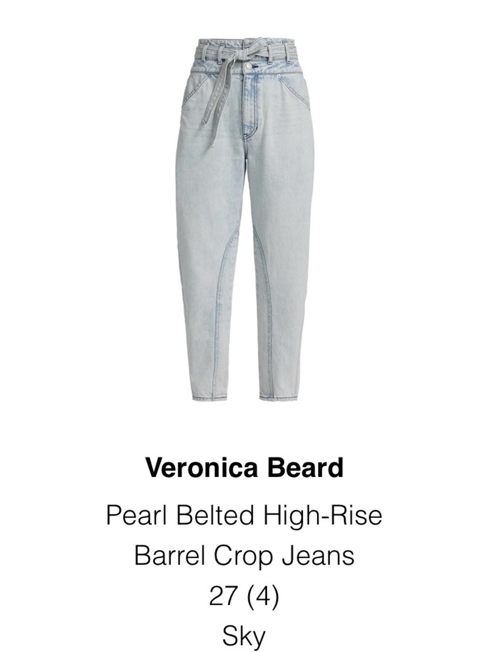 Veronica Beard Light Blue Paperbag Waist Cropped Jeans with Tie